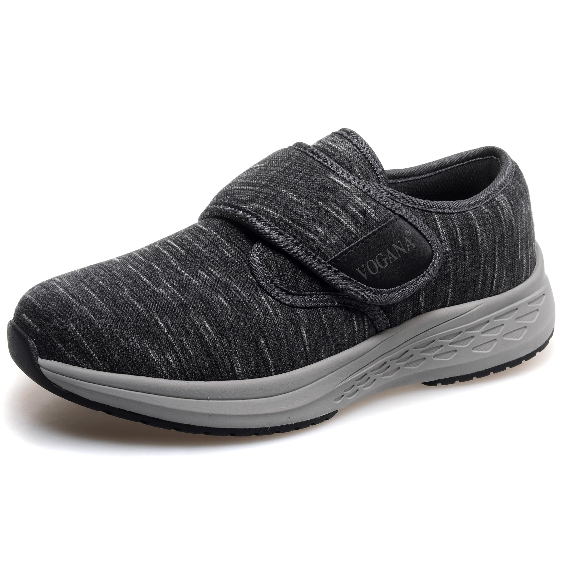 Vogana diabetic shoes for men, dark grey upper closeup, lightweight comfort for swollen feet.