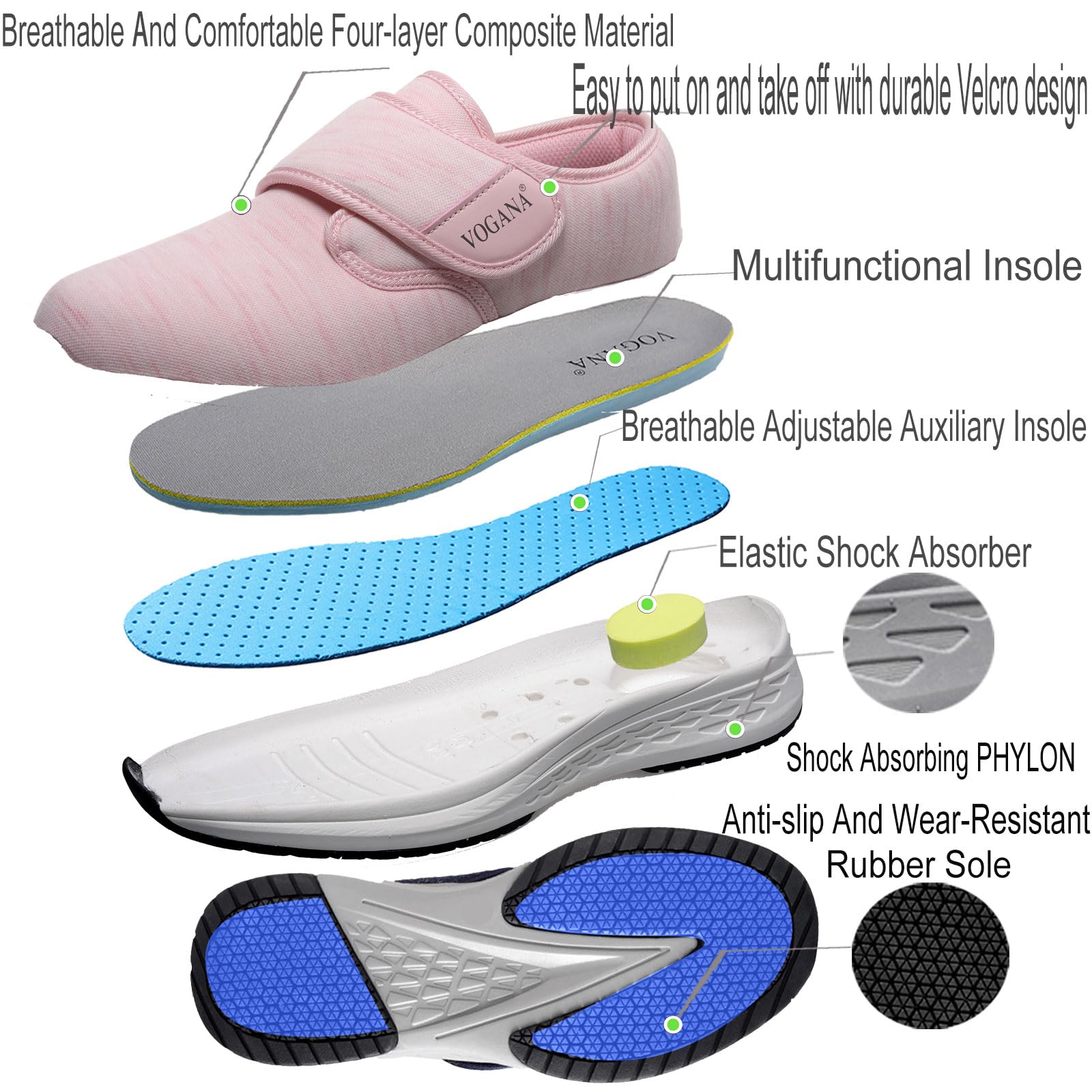 Vogana diabetic shoes for women, lightweight design, easy to slip on