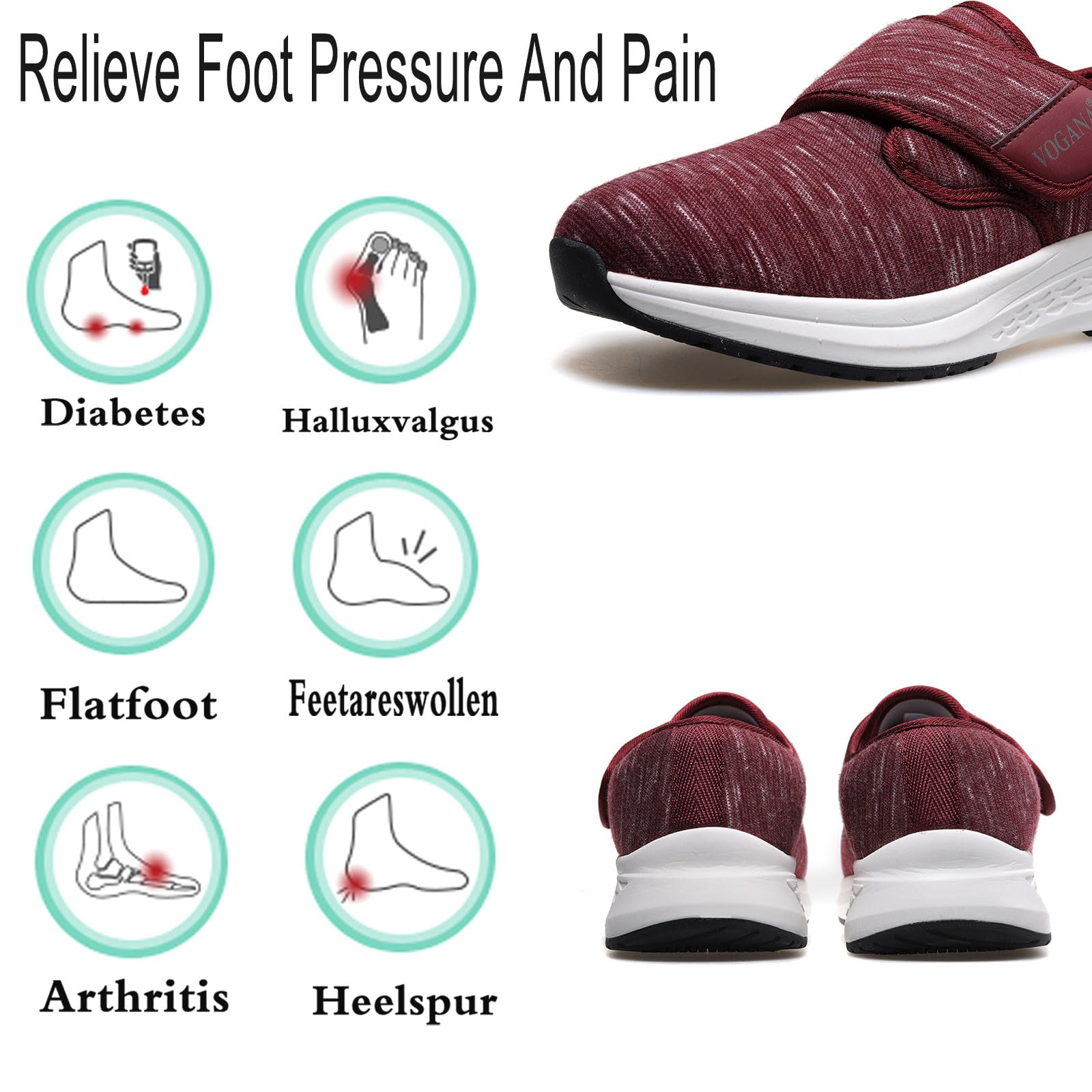 Vogana memory foam insole, leg-relief potential during long daily routines.