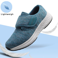 Vogana diabetic shoes blue fit-adjustment view, adjustable wide fit for comfort.