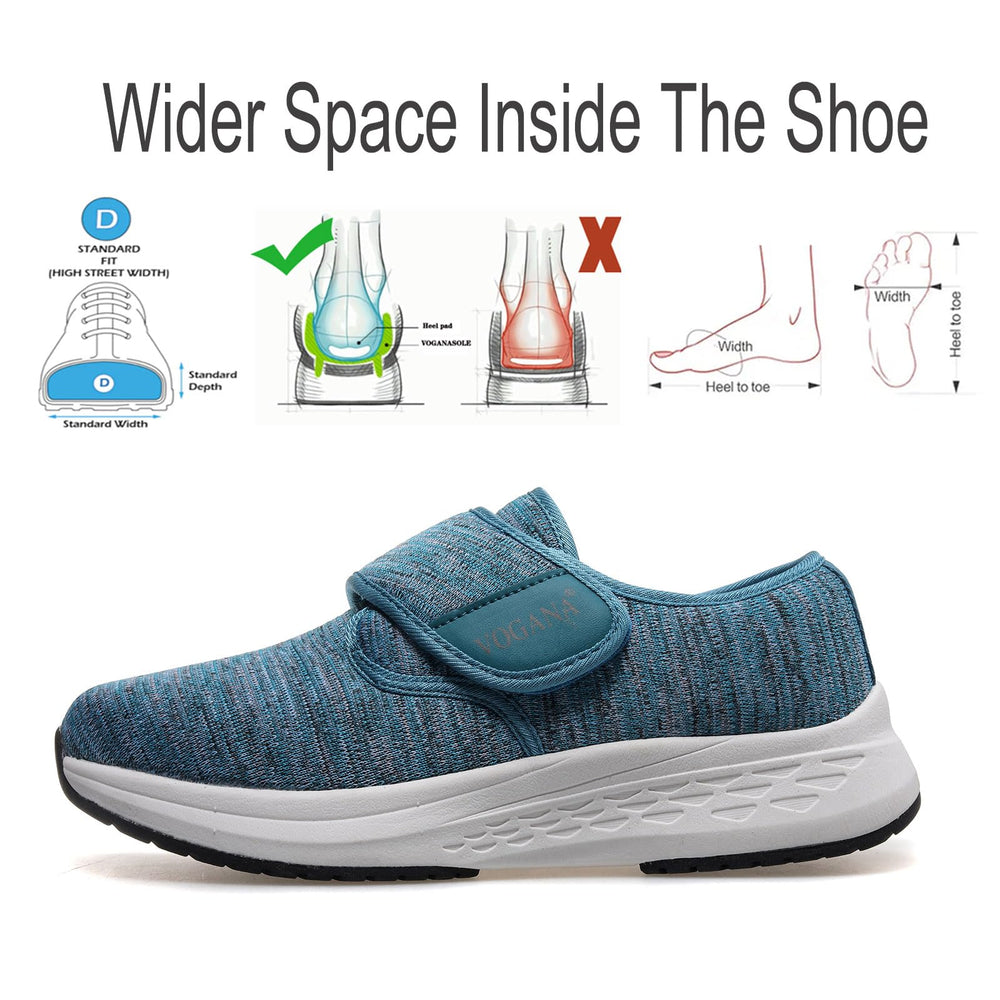 Vogana diabetic shoes blue front view, easy on/off with roomy toe box.