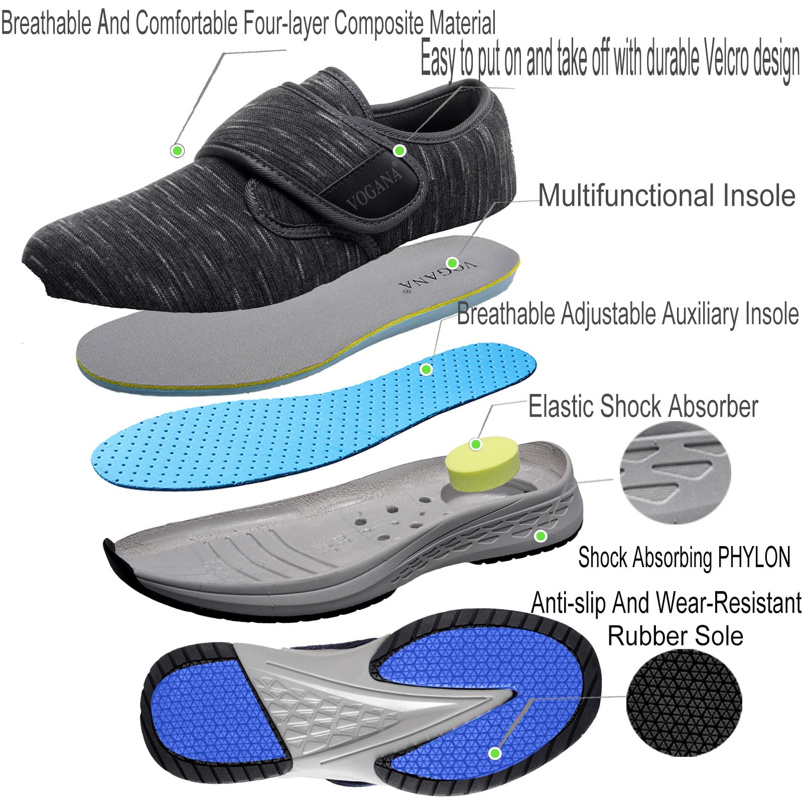 Vogana memory foam orthotic insole supports arches and reduces fatigue.