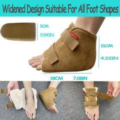 Vogona Fuzzy Heel Protector illustrates adjustable strap for a custom fit around swollen ankles