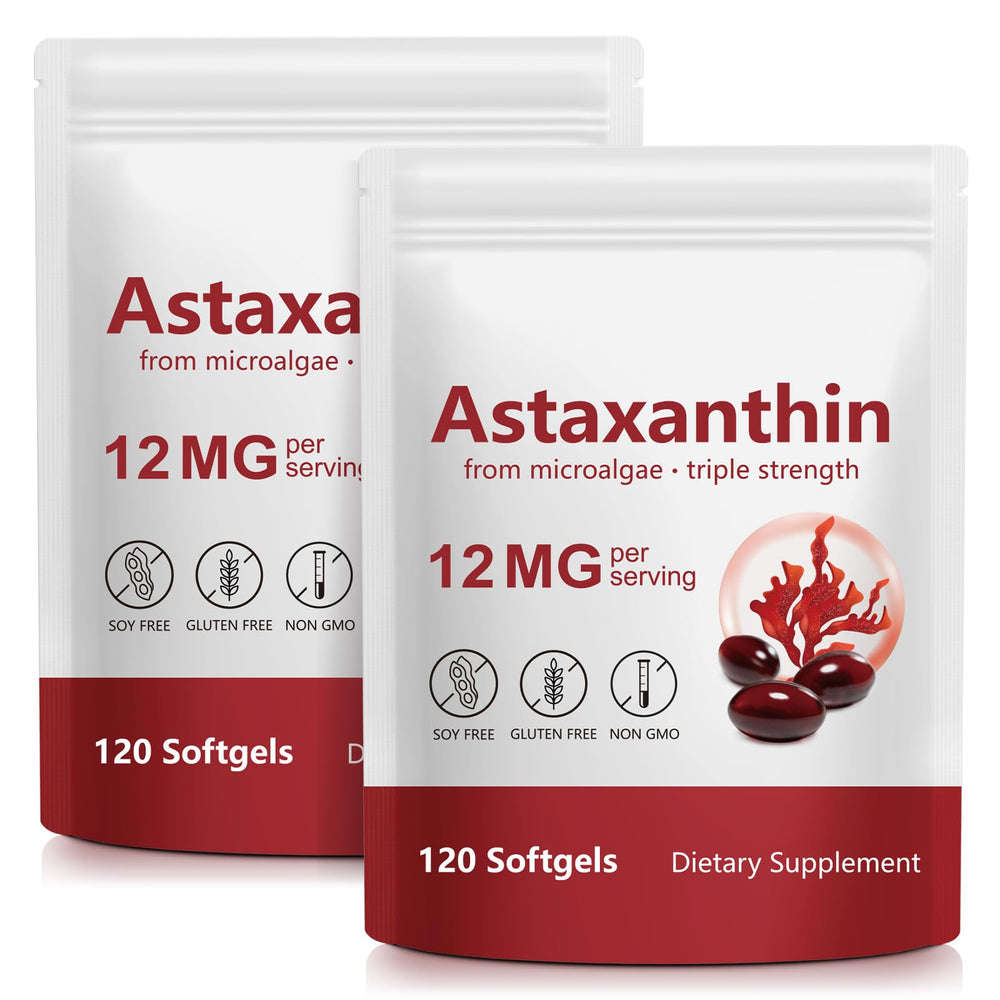 VOGSIG Astaxanthin 12mg softgel bottle; supports daily eye and skin vitality.