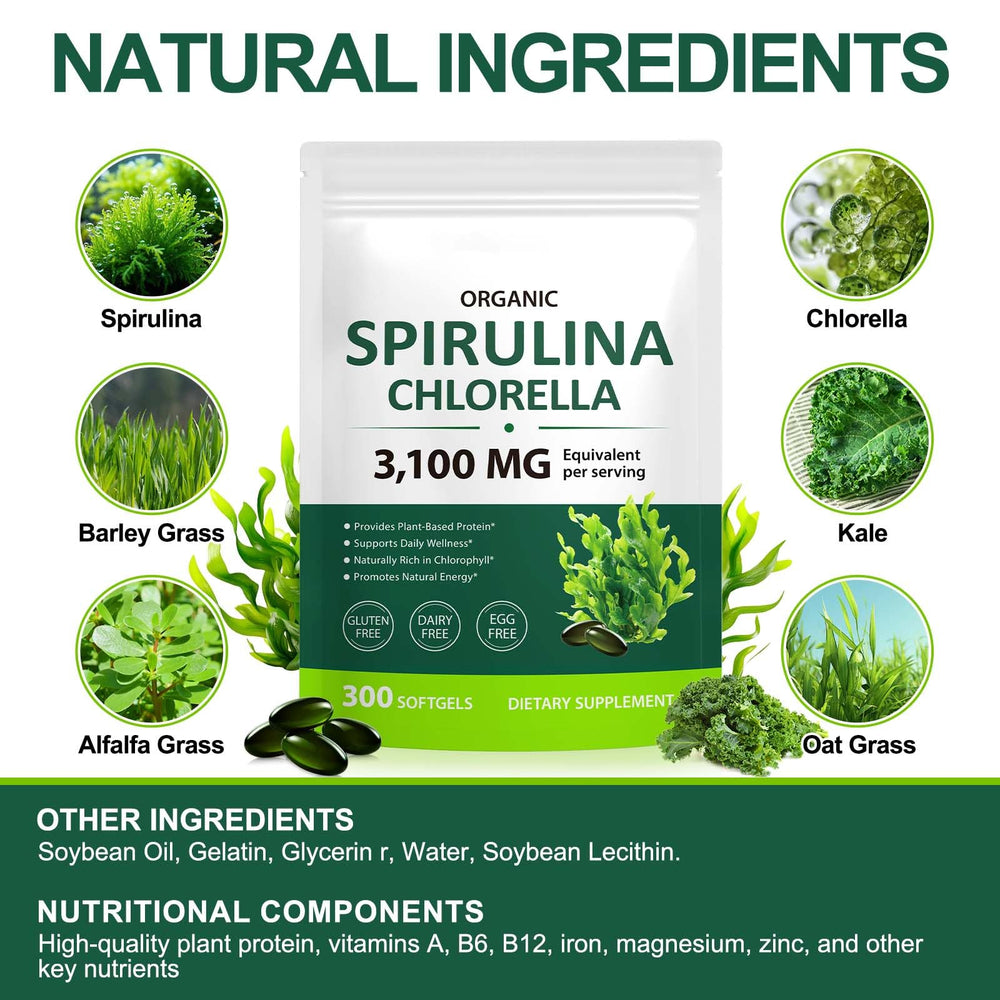 VOGSIG organic spirulina and chlorella blend for convenient nutrition.