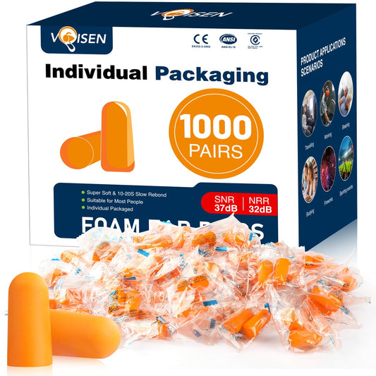 VOISEN ear plugs with soft foam for comfortable sleep and quiet surroundings.