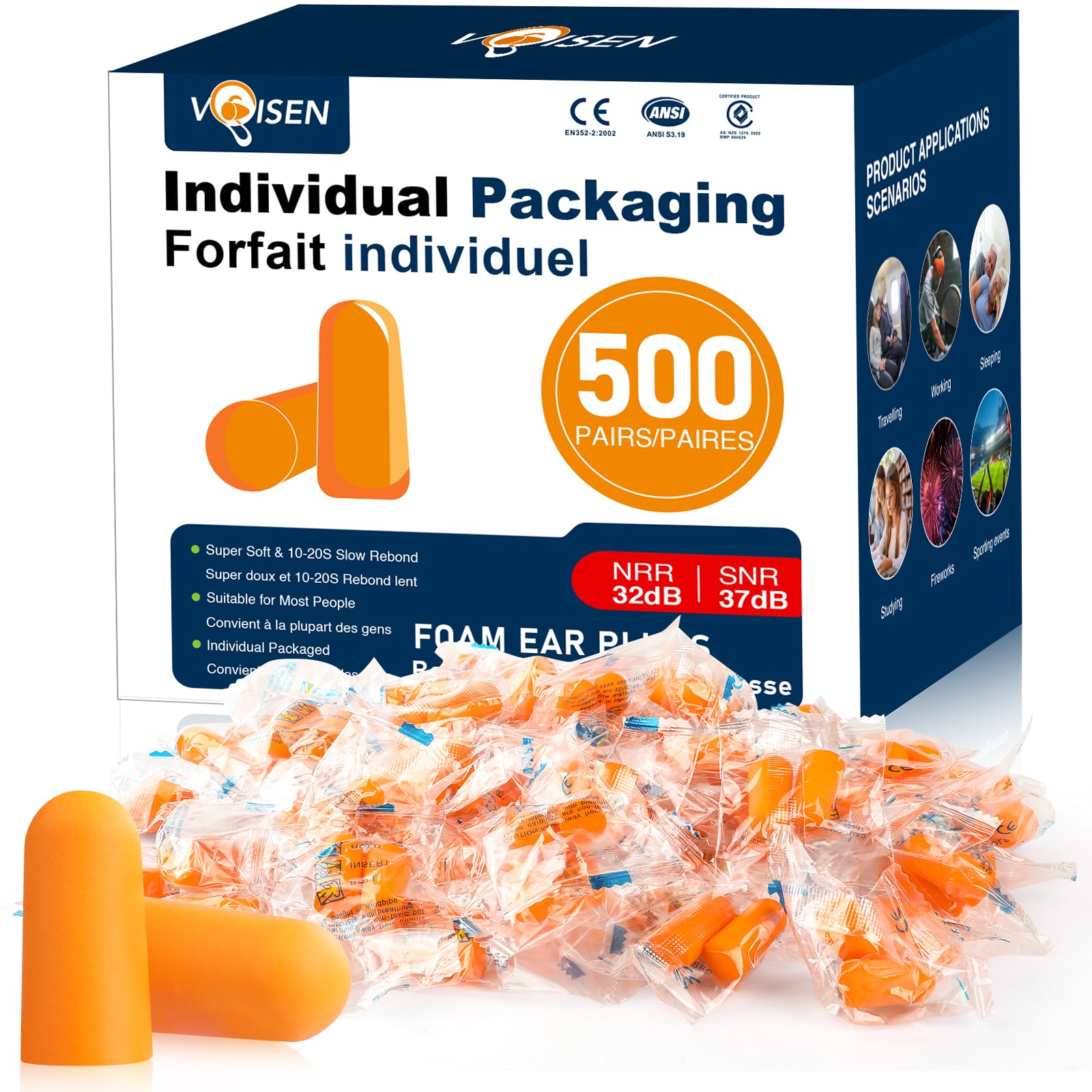 VOISEN ear plugs soft foam close-up for comfortable sleep