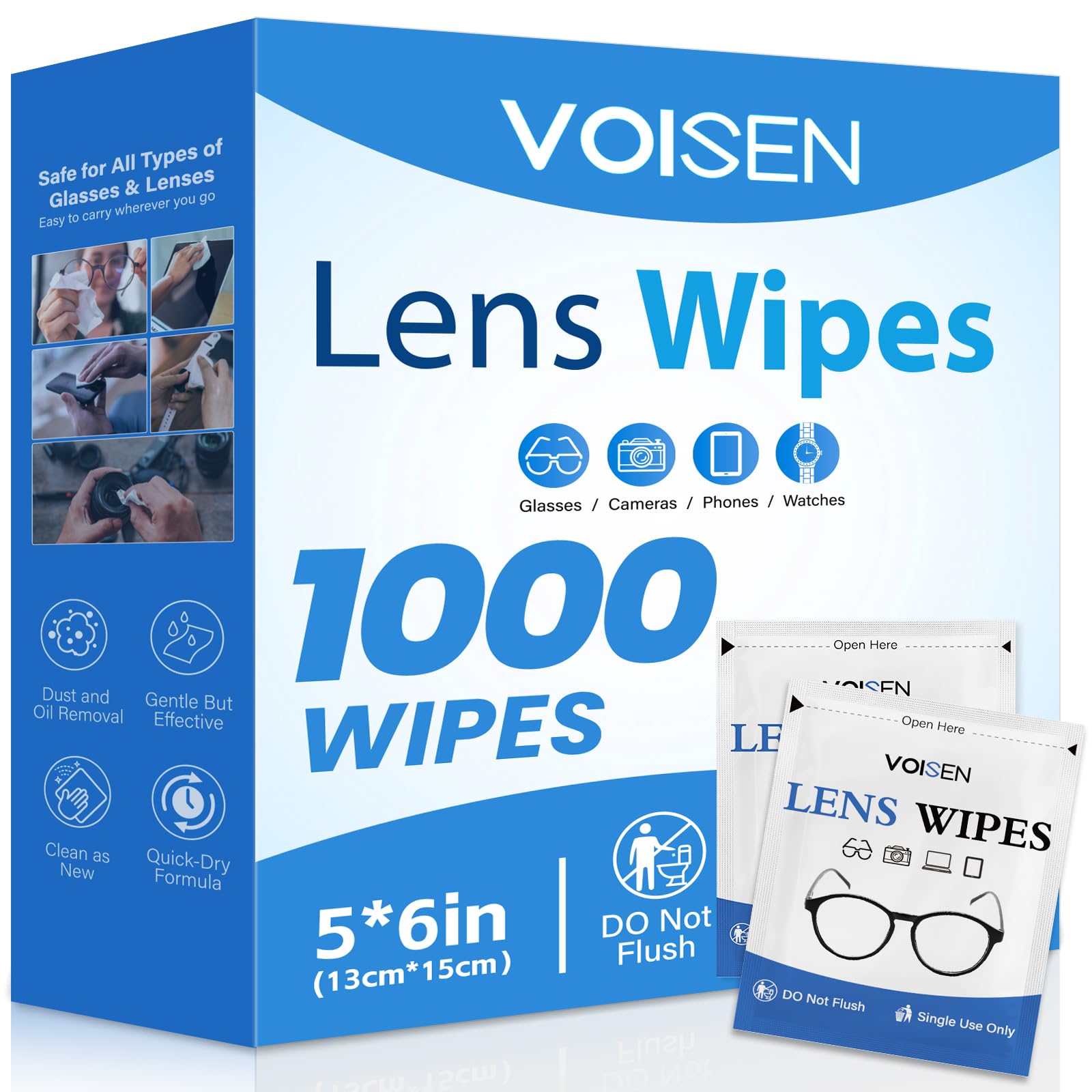 VOISEN lens wipes 1000 pack for on the go eyeglass cleaning