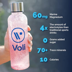 Voli Electrolytes Passionfruit packet in glass for vitamin C and low-sugar hydration.