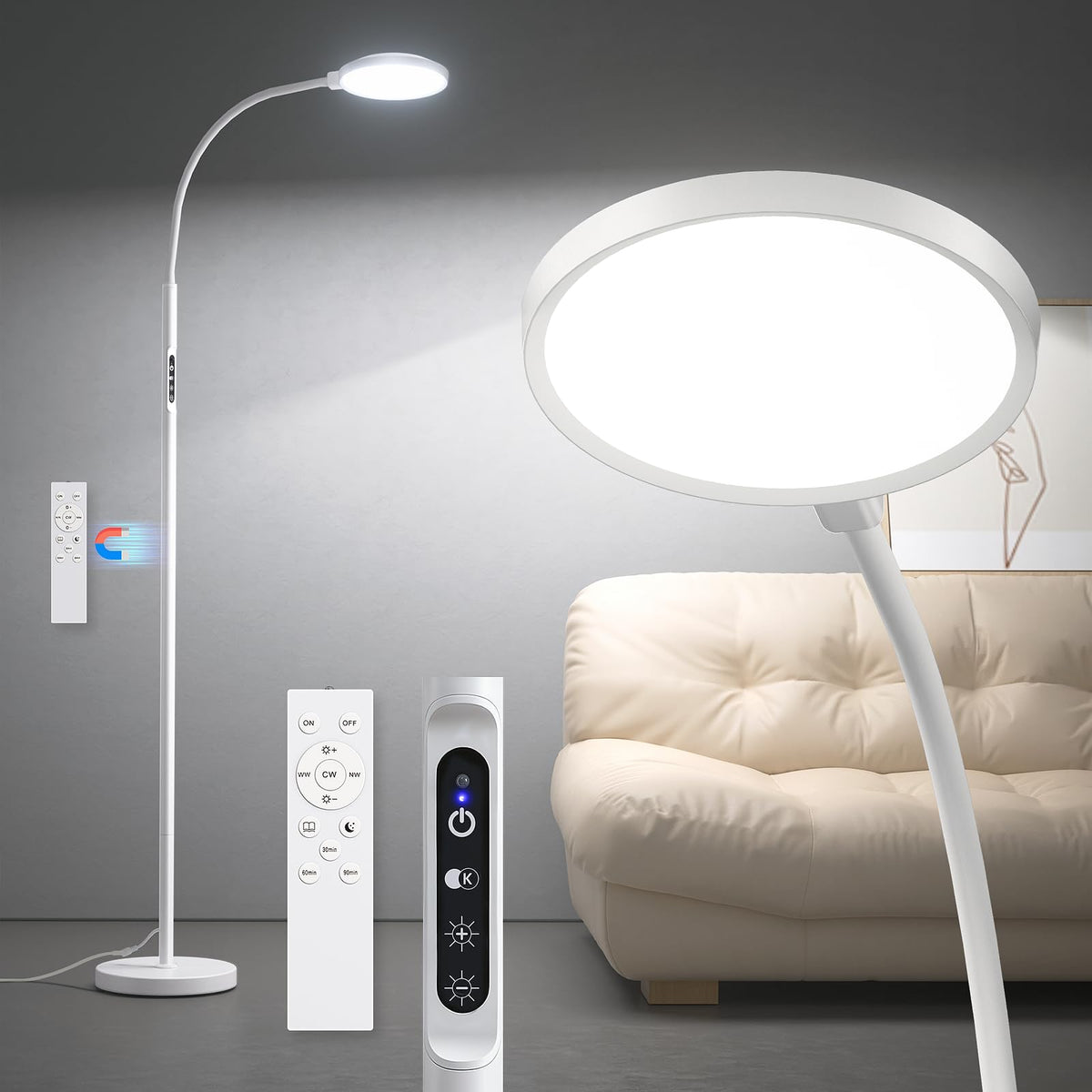 Volisun 10000-lux light therapy lamp front view for a bright, mood-supportive environment.