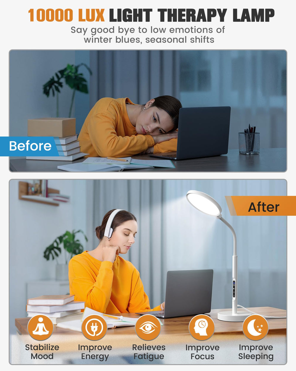 VOLISUN gooseneck head rotated 360 degrees for precise desk lighting.