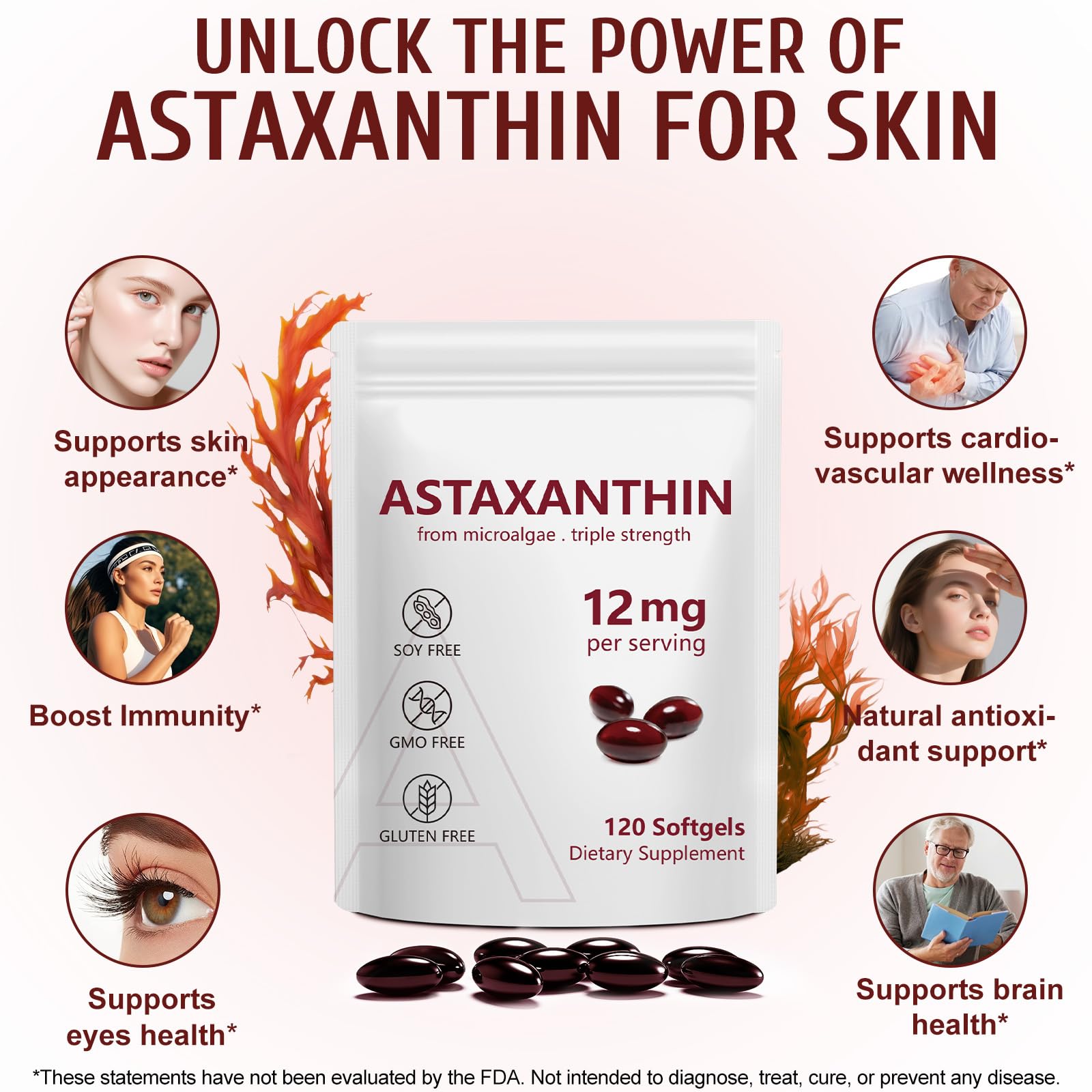 Vortexonix Astaxanthin information card emphasizes non-GMO ingredients.