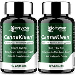 Vortyxon CannaKlean bottle front view highlights a 25-in-1 detox blend for daily wellness.