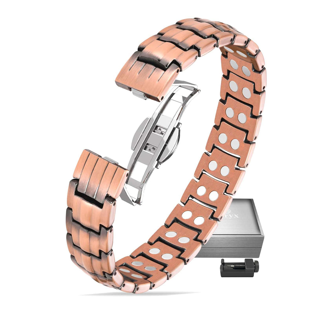 Voryx magnetic copper bracelet front view with double-row magnets for all-day comfort