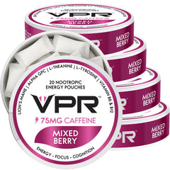 VPR Energy 75mg pouch front view for clean focus and steady energy