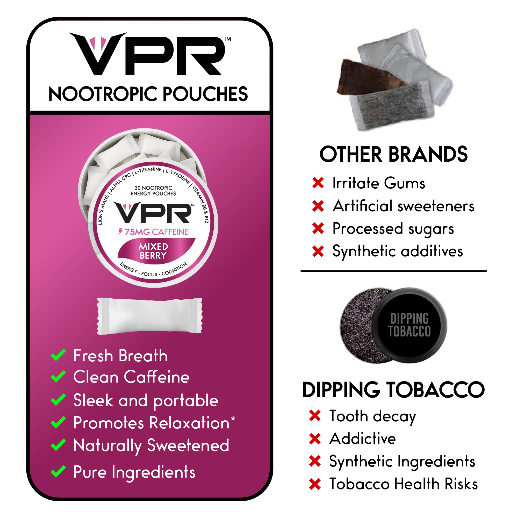 VPR Energy packaging close-up showing sugar-free label
