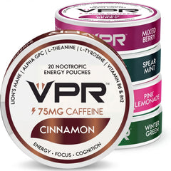 VPR Energy 75mg caffeine pouches front pack for focused energy