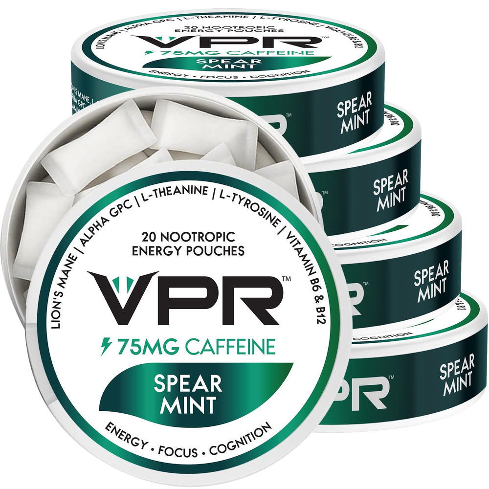 VPR Energy caffeine pouch front-pack display for a clean focus boost