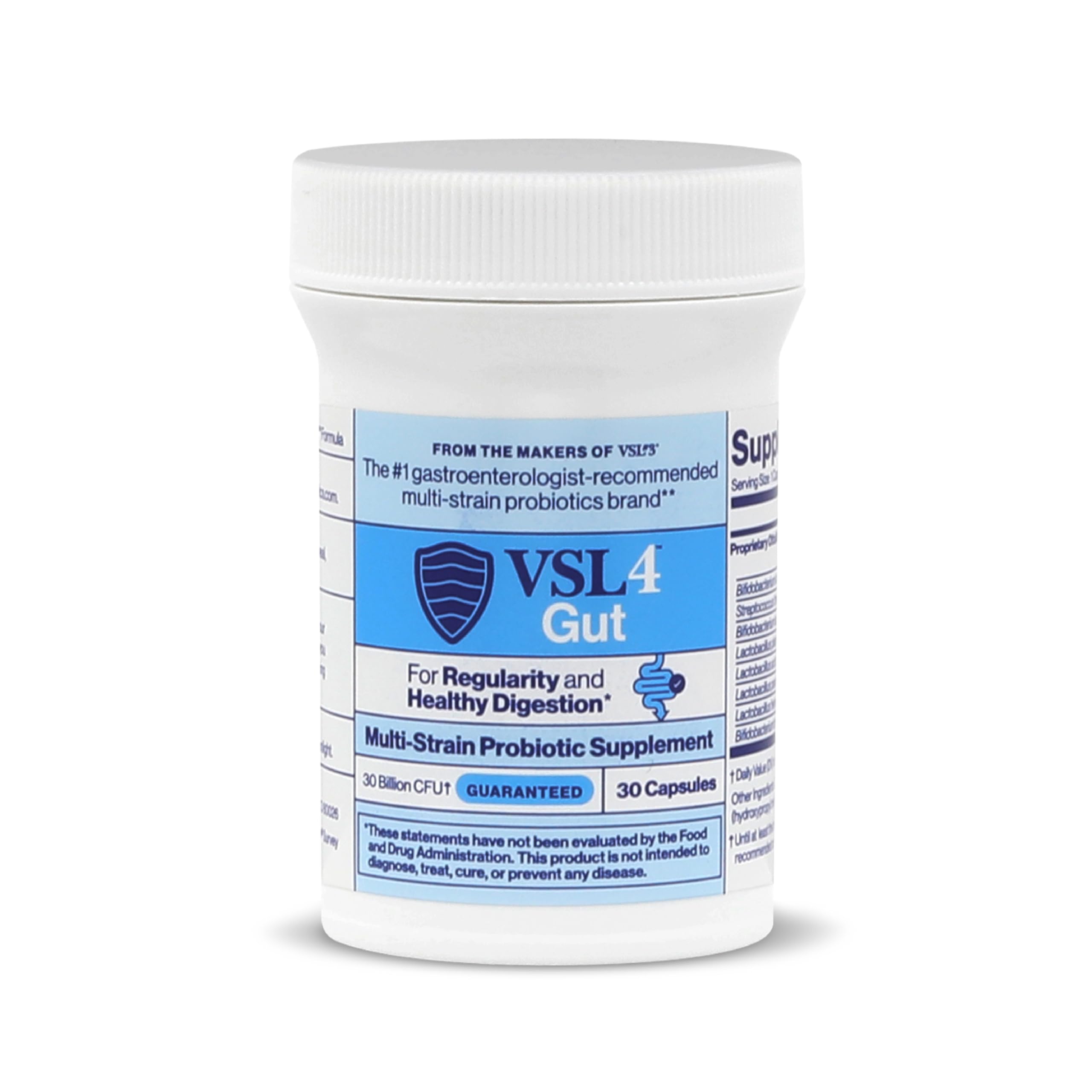 VSL4 Gut Daily Probiotics bottle back label highlights dairy-free vegan formula