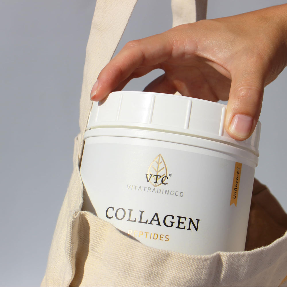 VTC collagen powder poured into coffee for creamy texture.