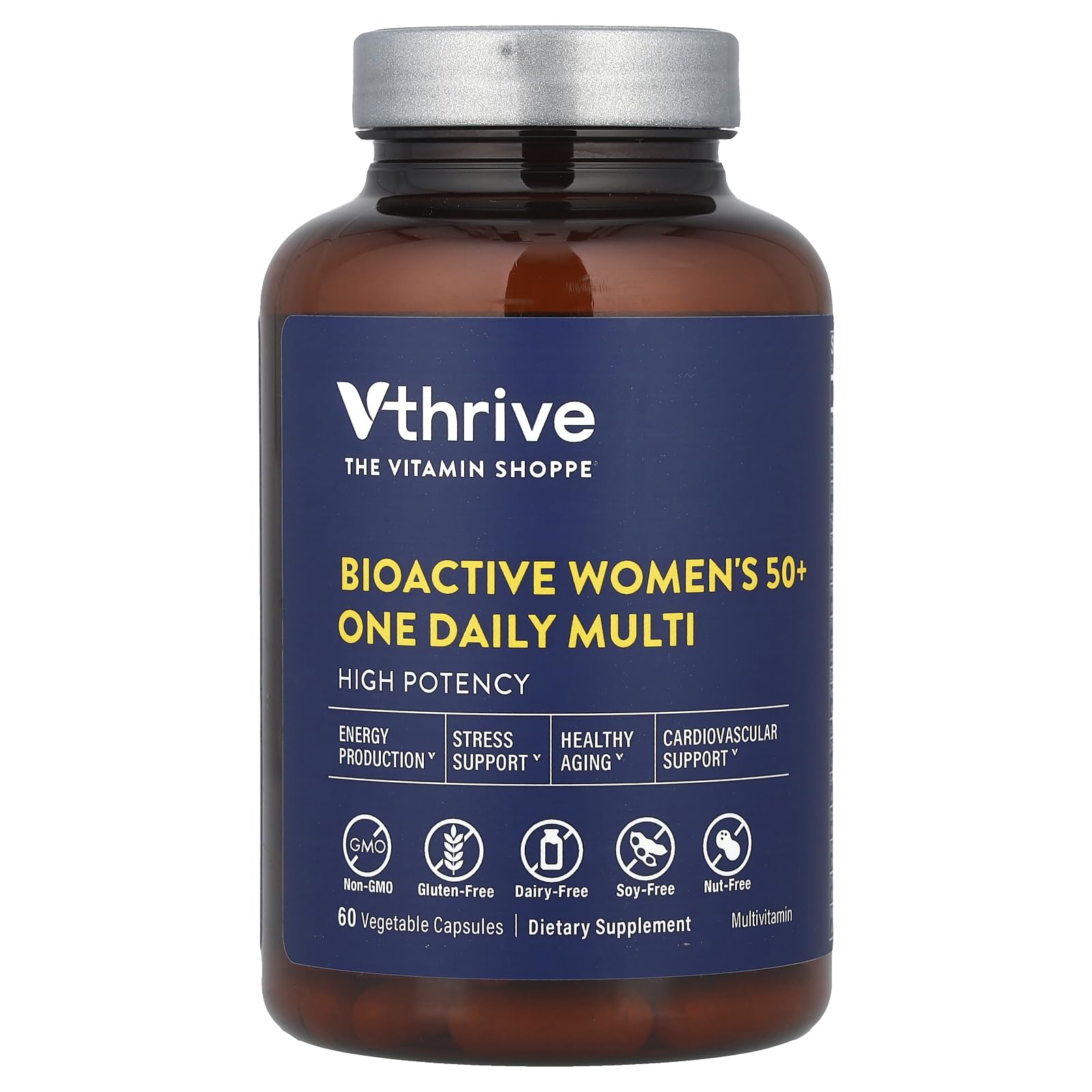 Vthrive Once-Daily multivitamin bottle label for women 50+ and daily wellness