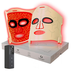 V VYM By Clinmate infrared mask on face for at-home glow and relaxation.