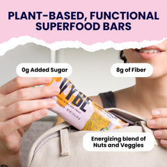 Vybe Savory Turmeric Ginger Bars packaging emphasizes vegan, gluten-free, keto-friendly features.
