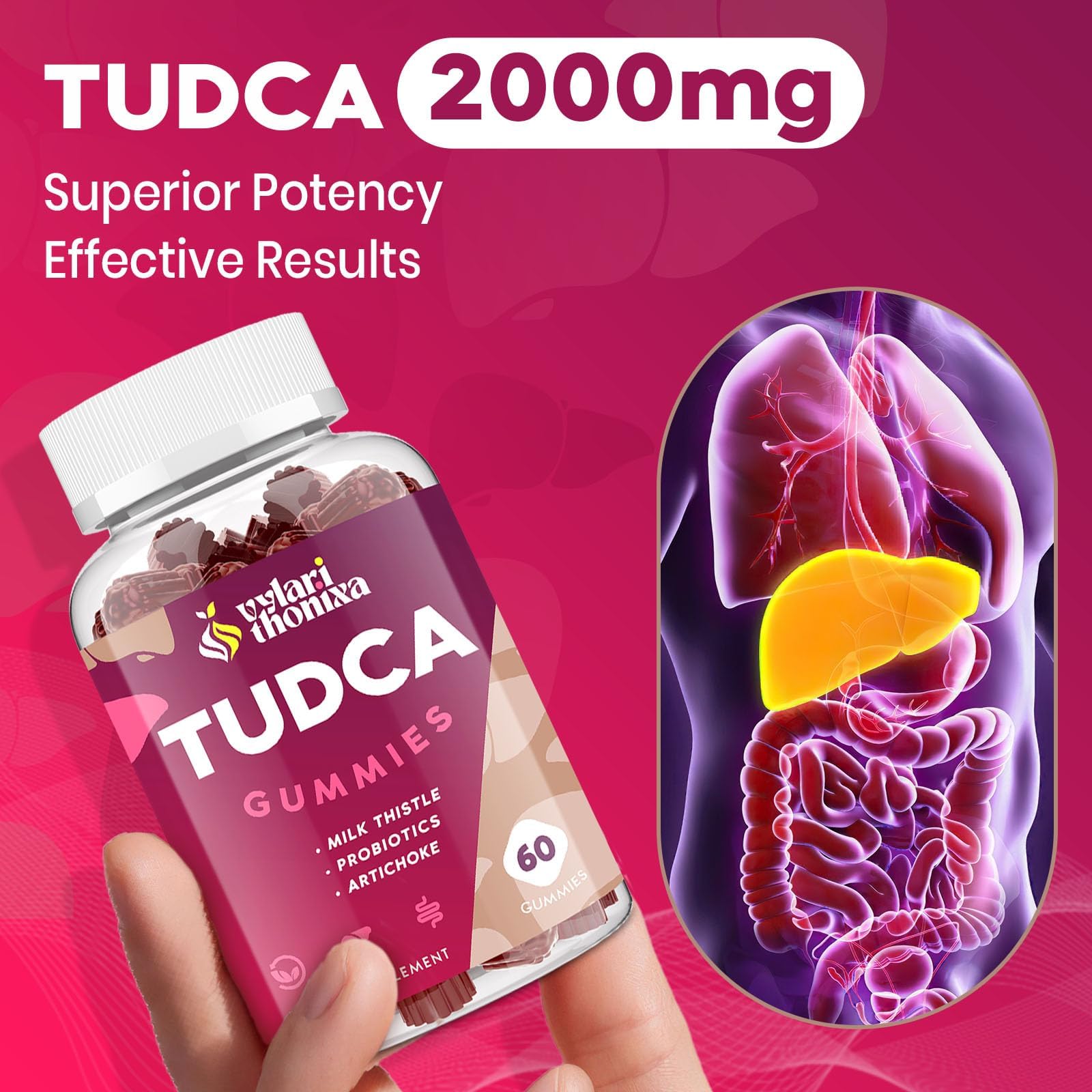 Vylarithonixa Tudca bottle pouring for easy daily dosing