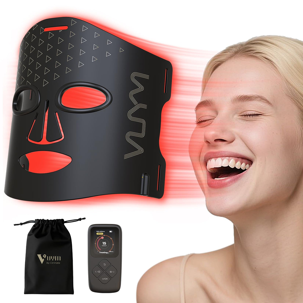 VYM by Clinmate red light mask front view for at-home skincare sessions