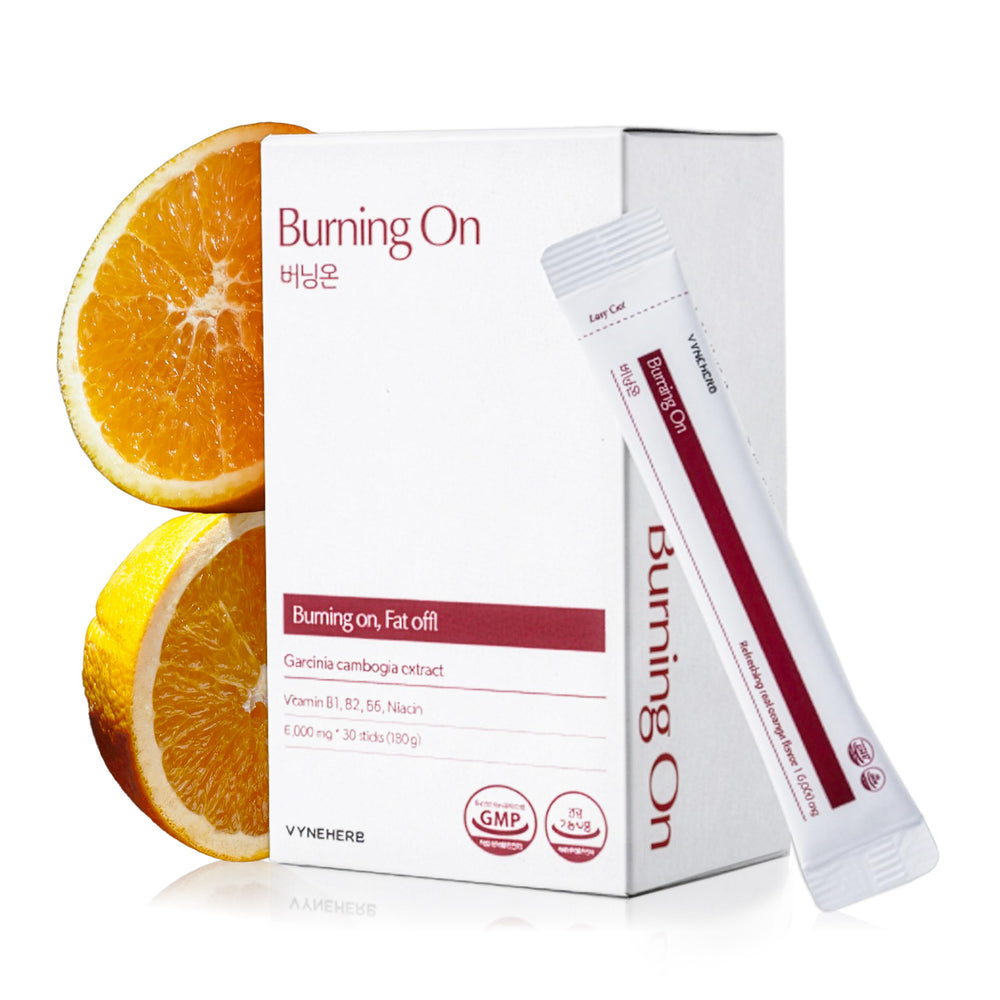 VYNEHERB Burning On packaging highlights orange flavor and convenience for daily use.