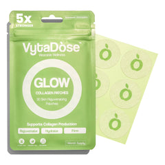 Vytadose Collagen Glow Patches close-up on skin showing a natural glow.