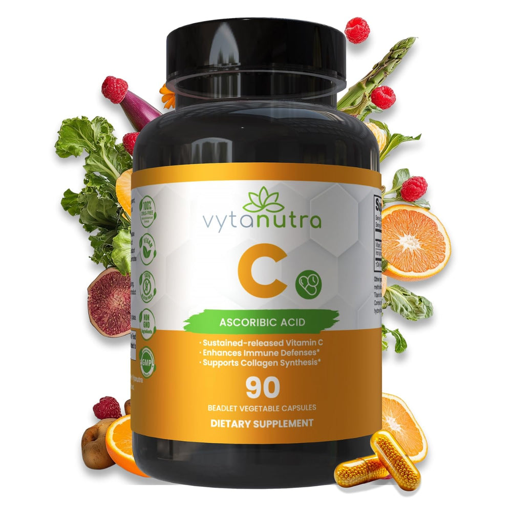 Vytanutra Immune Support Vitamin C bottle on a countertop for daily wellness planning