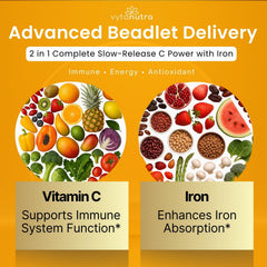 Capsule with iron icon emphasizes iron-inclusive formula