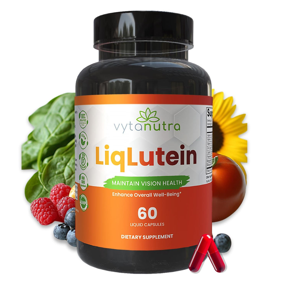 Vytanutra Liquid Lutein & Zeaxanthin bottle supports daily eye wellness.