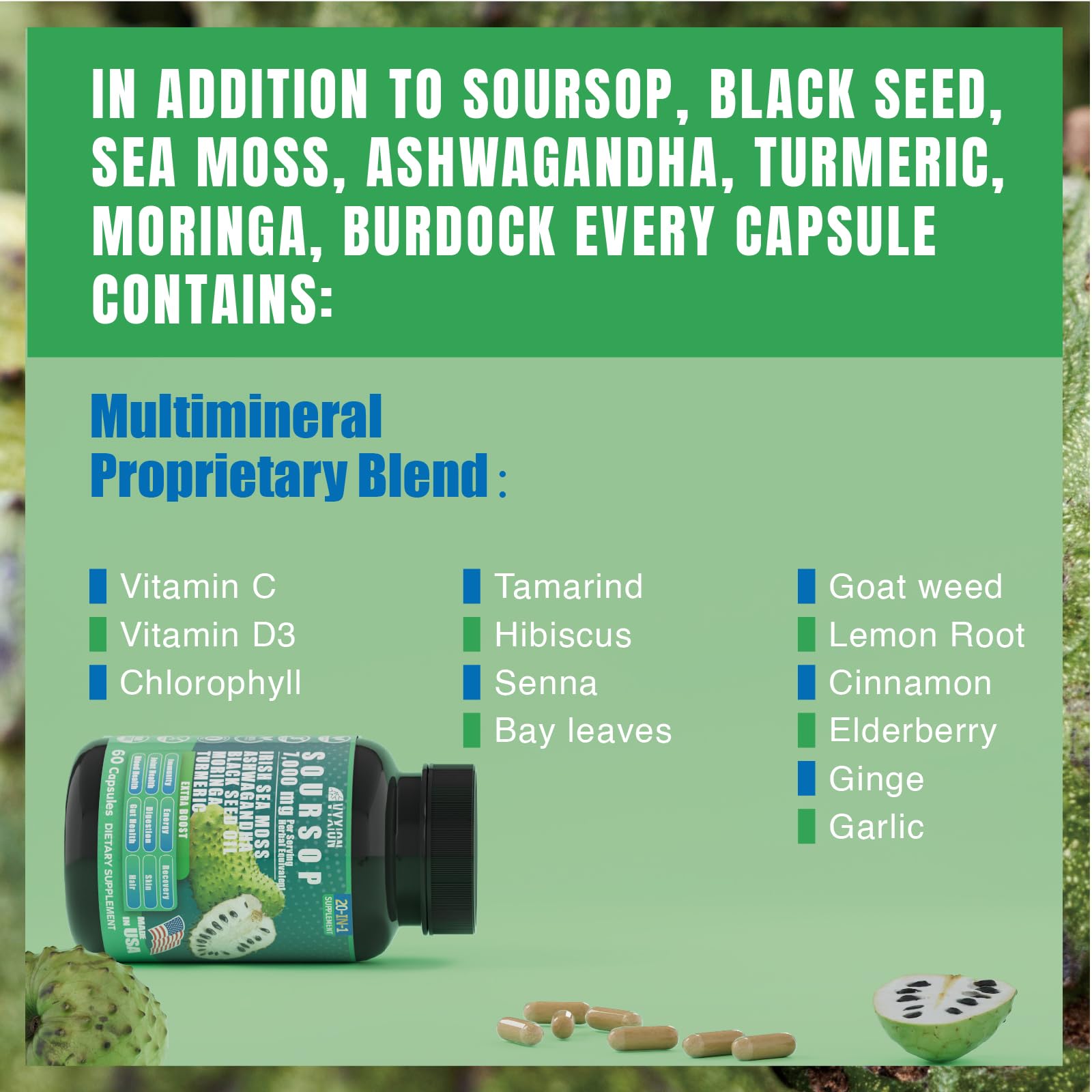 Vyxion Ashwagandha bottle capsules on a table for daily energy and focus