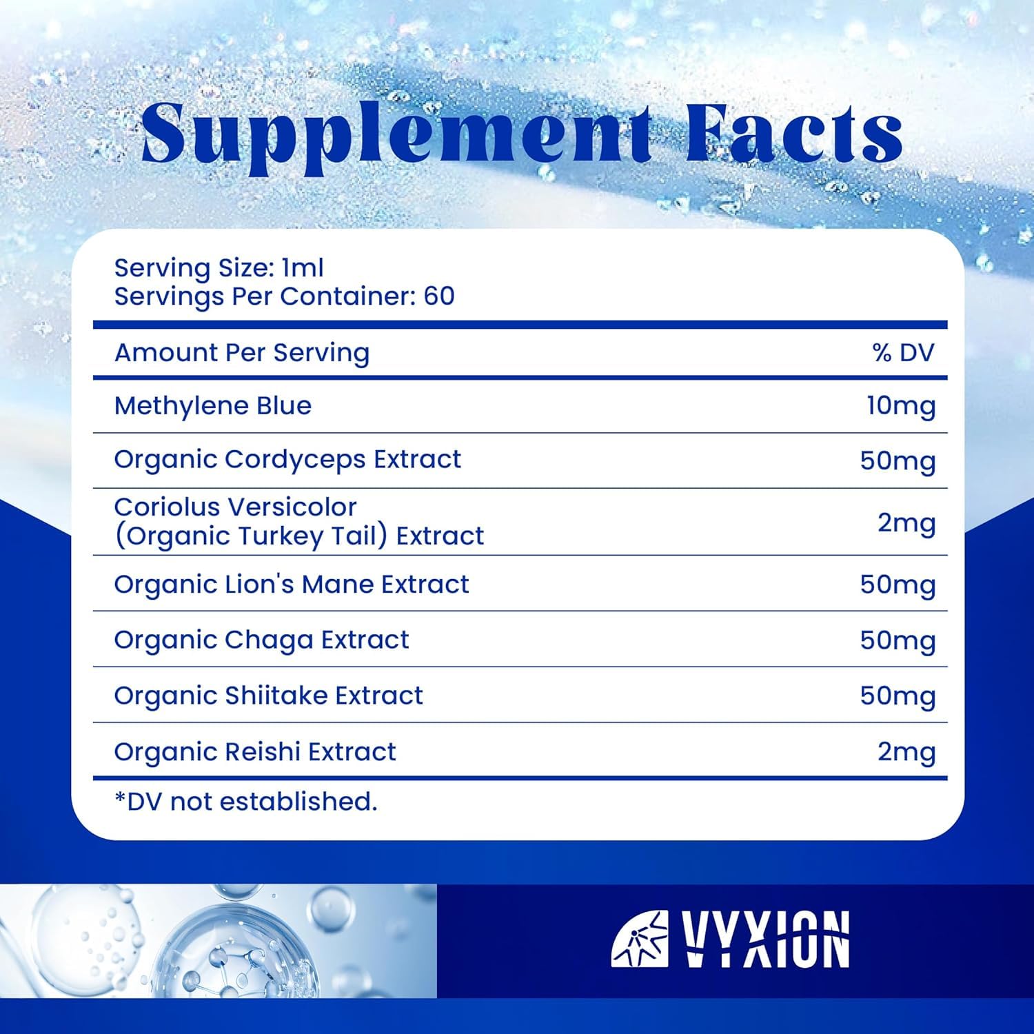 Vyxion Methylene Blue Drops dropper ready for precise, fast-absorbing dosing.