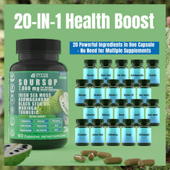 Vyxion Soursop 20-in-1 capsules pouring to demonstrate easy daily dosing