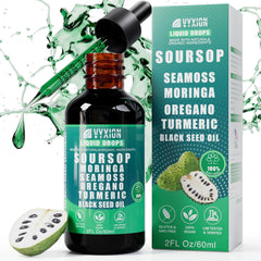 Vyxion Soursop Bitters bottle closeup highlighting organic ingredients for daily wellness.