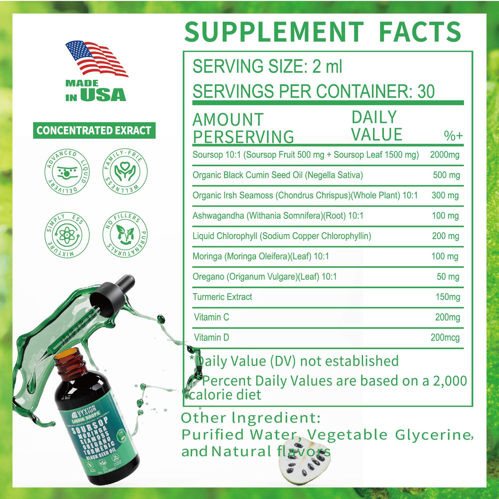 Vyxion Turmeric-enhanced formula highlights improved absorption in a liquid drop.