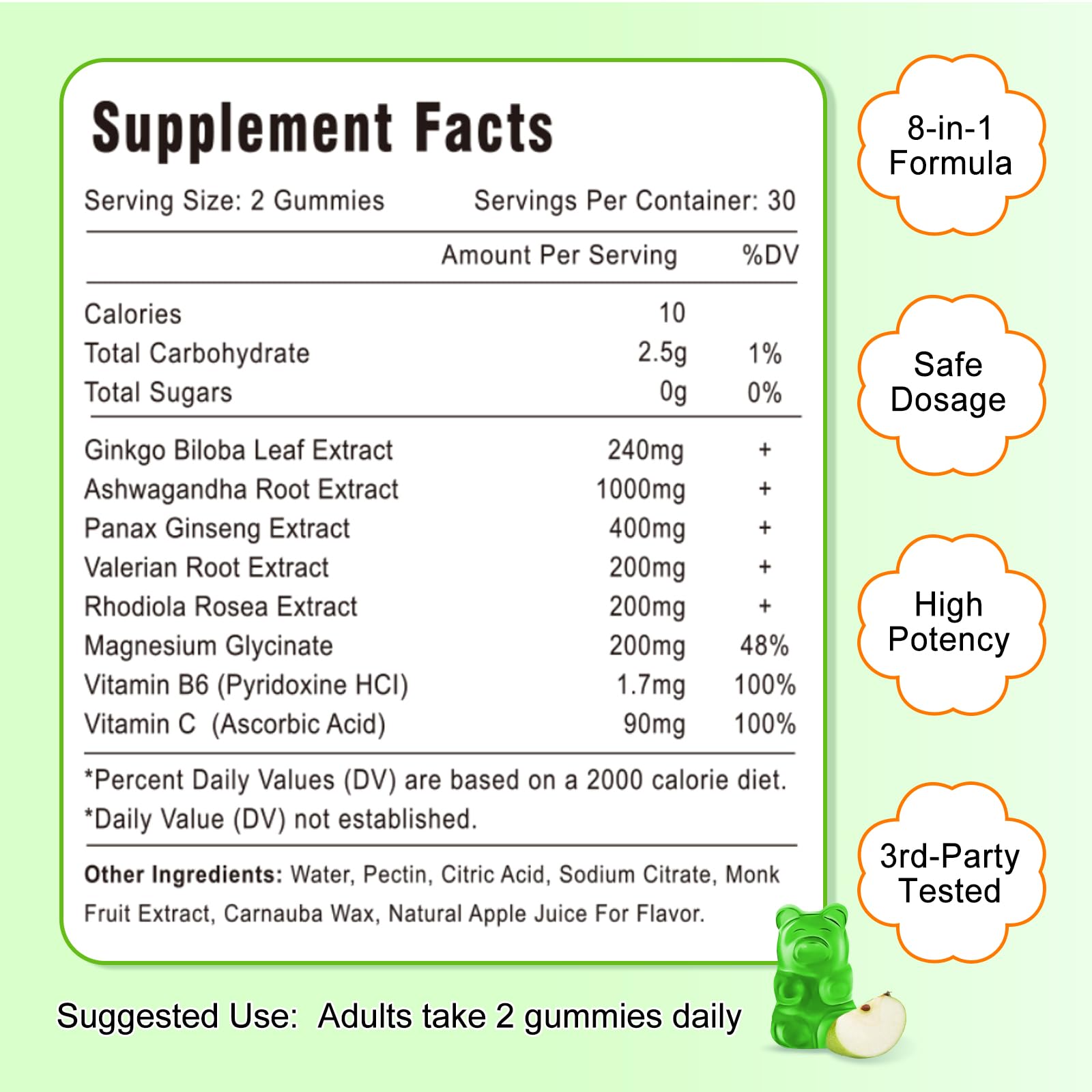VZOXAINS gummies dosage shows two gummies per day for adults