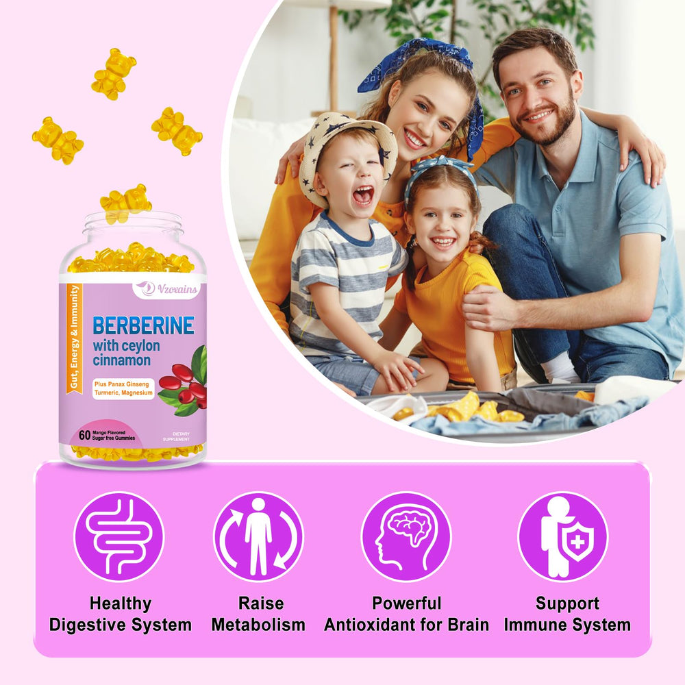 Ingredients panel shows berberine and cinnamon along with other wellness ingredients.