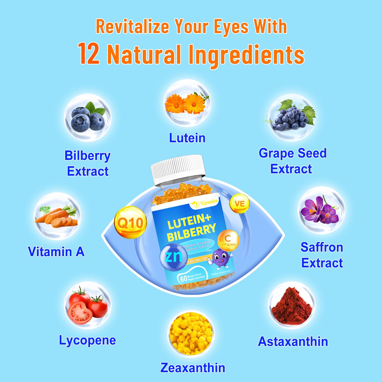 VZOXAINS gummies pour showcases easy to take texture and mango flavor for everyday use