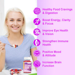 VZOXAINS saffron gummies berry flavor close-up invites tasty, sugar-free snacking.