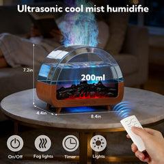 VZZNN wooden grain black diffuser complements decor with subtle flame lighting