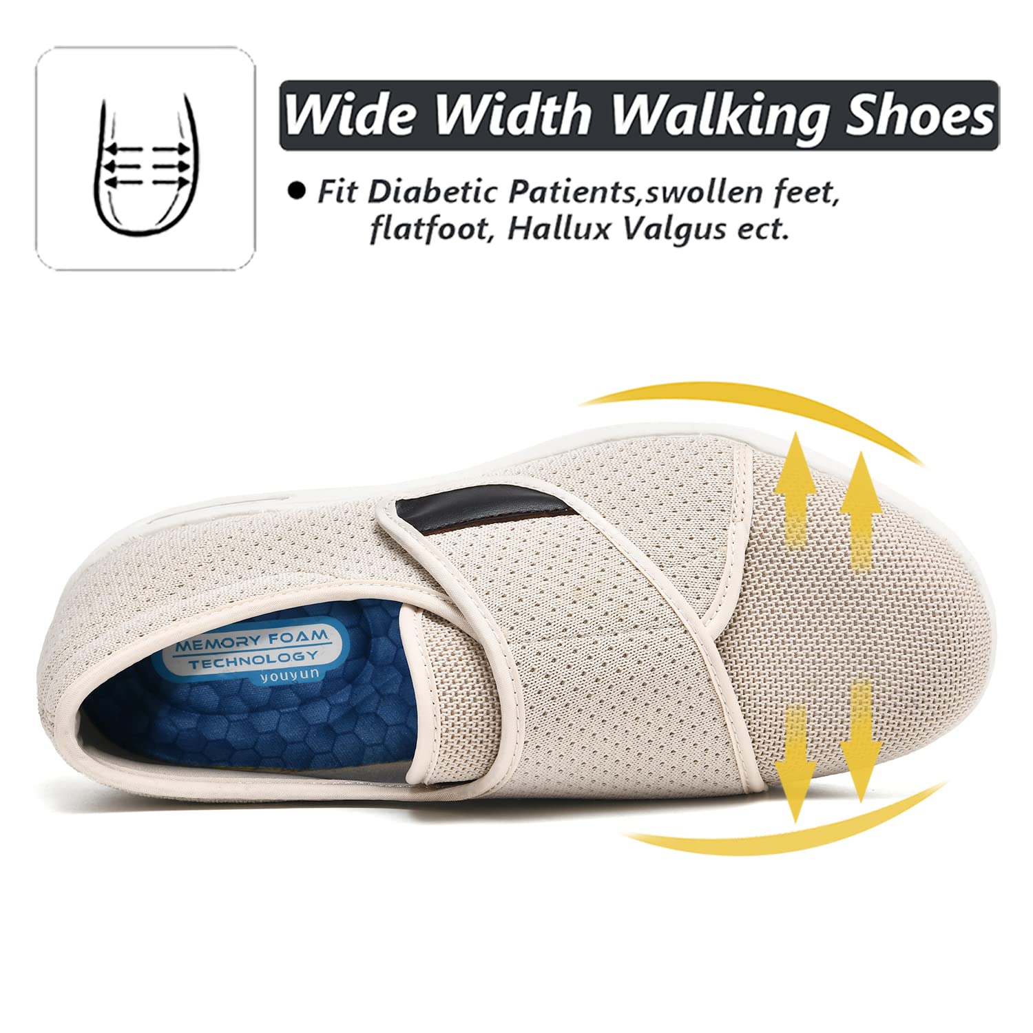 W&LESVAGO shoes adjustable Velcro focus shows secure fit for swelling feet