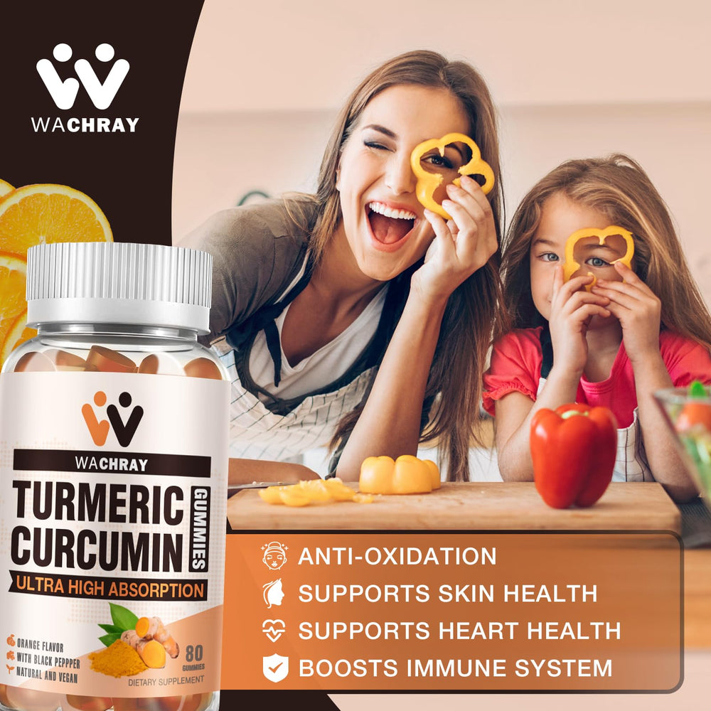 WACHRAY Turmeric Curcumin Gummies with ginger and pepper ingredients hint at enhanced absorption.