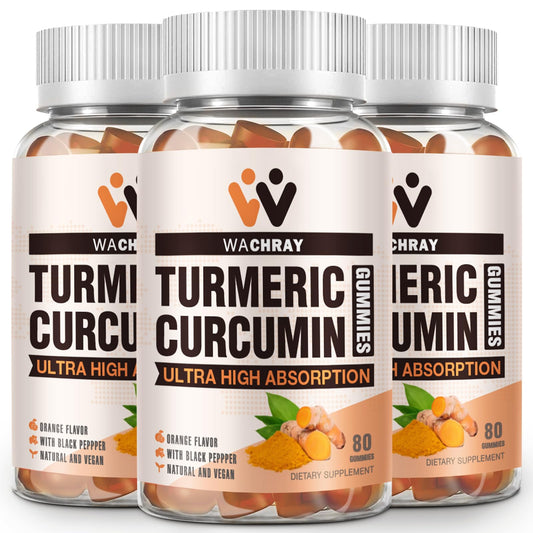 WACHRAY Turmeric Curcumin Gummies jar closeup showing potential joint support.