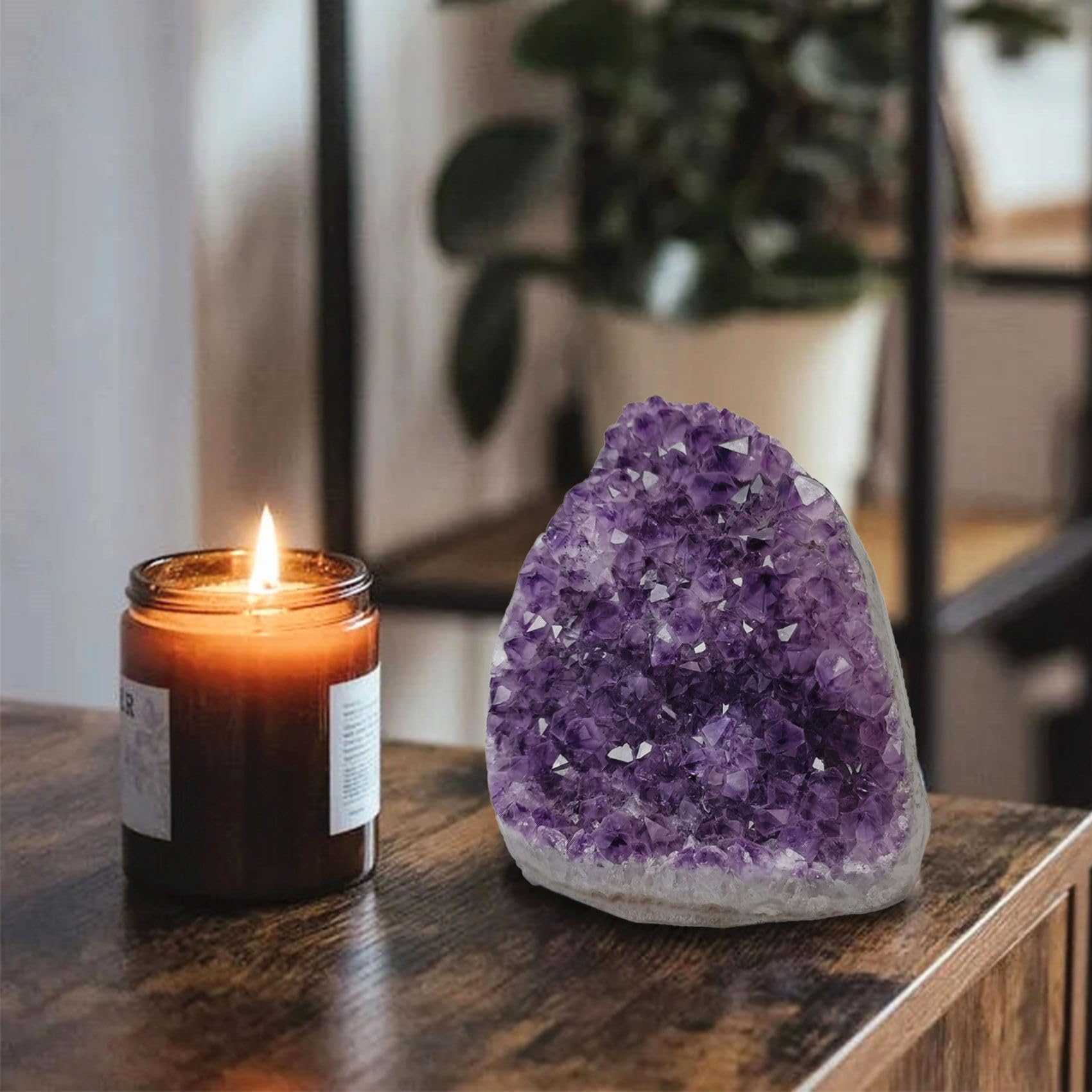 WAFUNNE amethyst geode crystal cluster in rich purple ideal for meditation space.