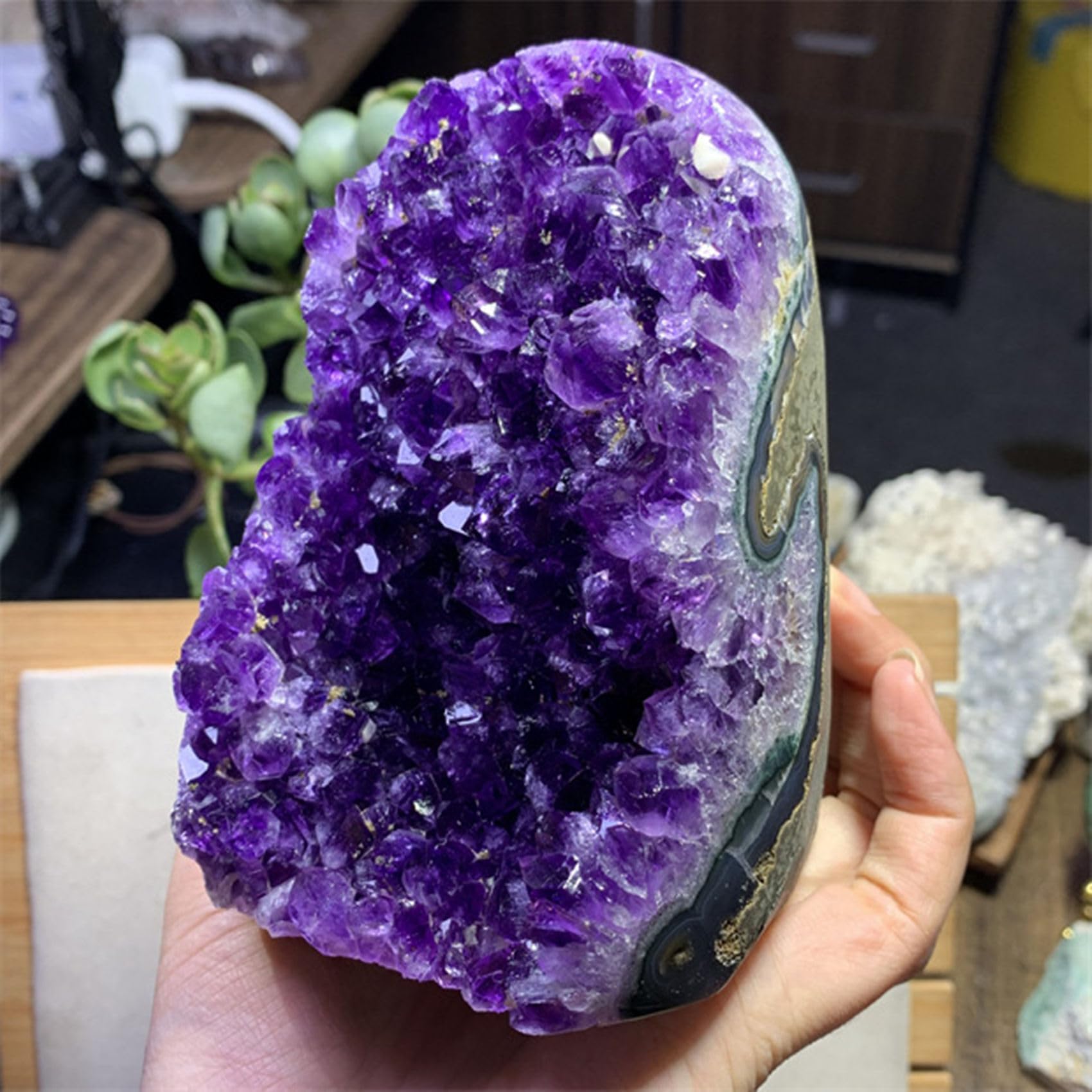 WAFUNNE amethyst geode display piece for tranquil decor and energy vibe.
