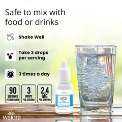 Waiora NCD bottle label detail reinforces trusted brand since 2004.